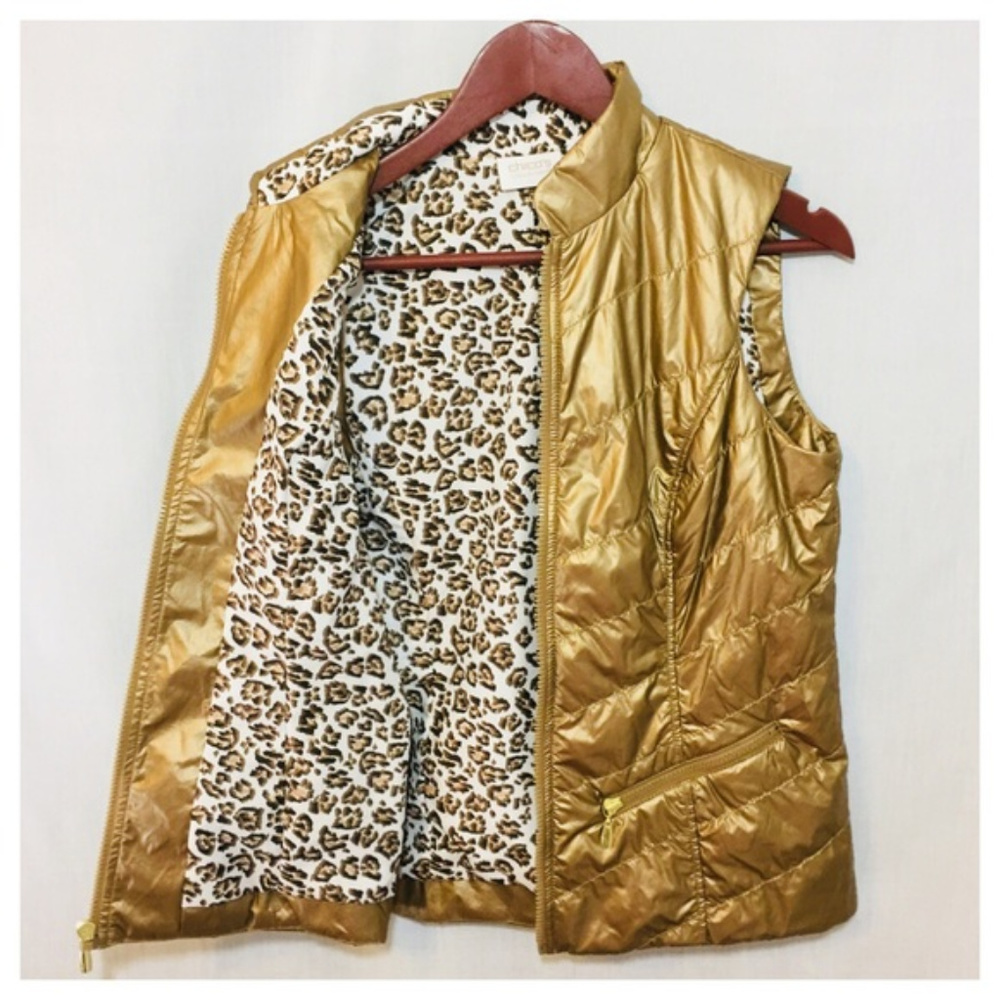 Chico’s Gold Metallic Puffer Quilted Vest